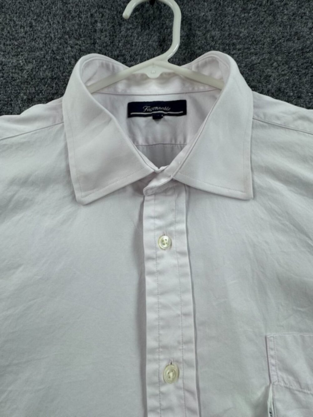 Faconnable Logo White Large Cotton Pocket French Men Shirt Button Up Solid Adult
